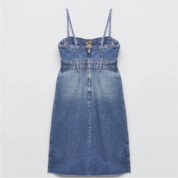 Zara denim bodice studded midi dress USA small - Picture 3 of 12